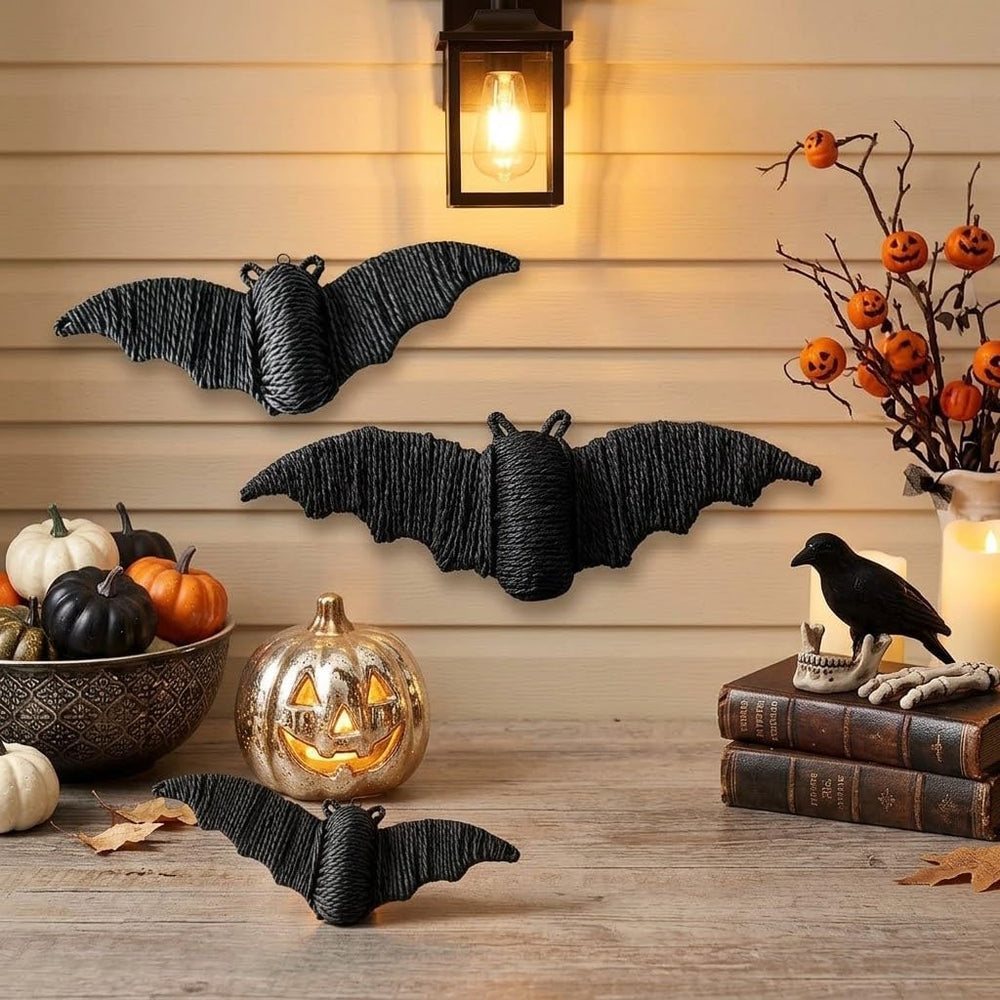3 Pcs Halloween Woven Big Bats Wall Decor,Handwoven Rattan Hanging Decor