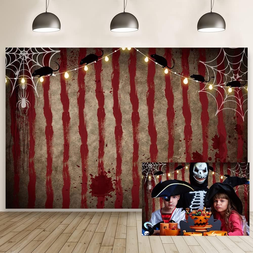12x8ft Halloween Circus Backdrop Horror Scary Bloody Circus Tent Rat Spider W...