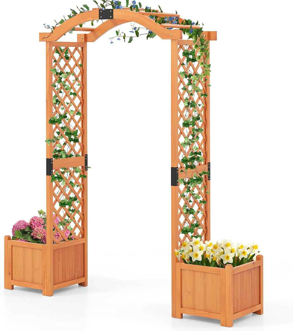 Giantex Garden Arbor with Planter Boxes, Wooden Arch with Trellis and Raised ...