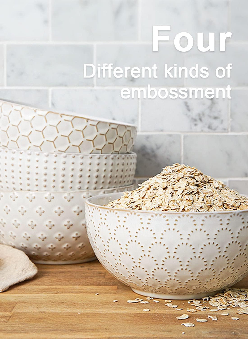 LE TAUCI Cereal bowls 26 oz, Ceramic Soup Bowl for Kitchen, Embossment Stonew...