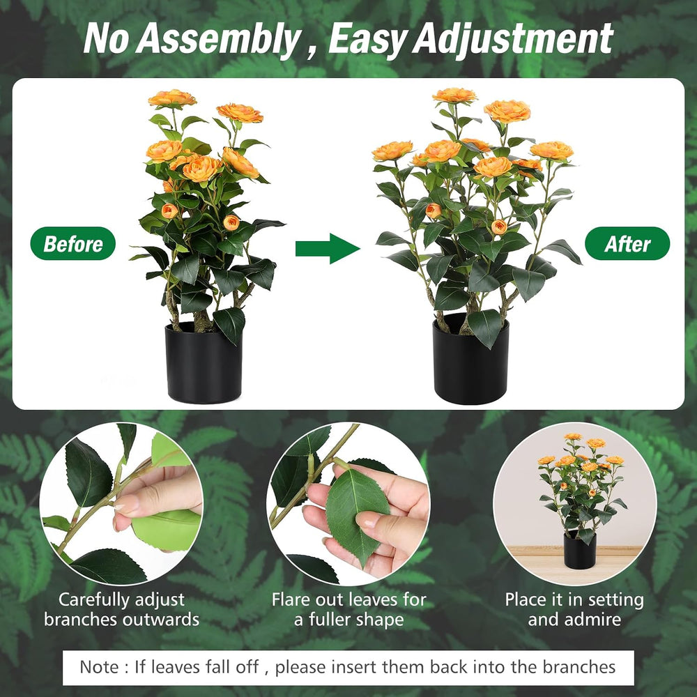 Romantic Season 2FT Orange Artificial Camellia Tree 2Pack, Faux Camellia Plan...