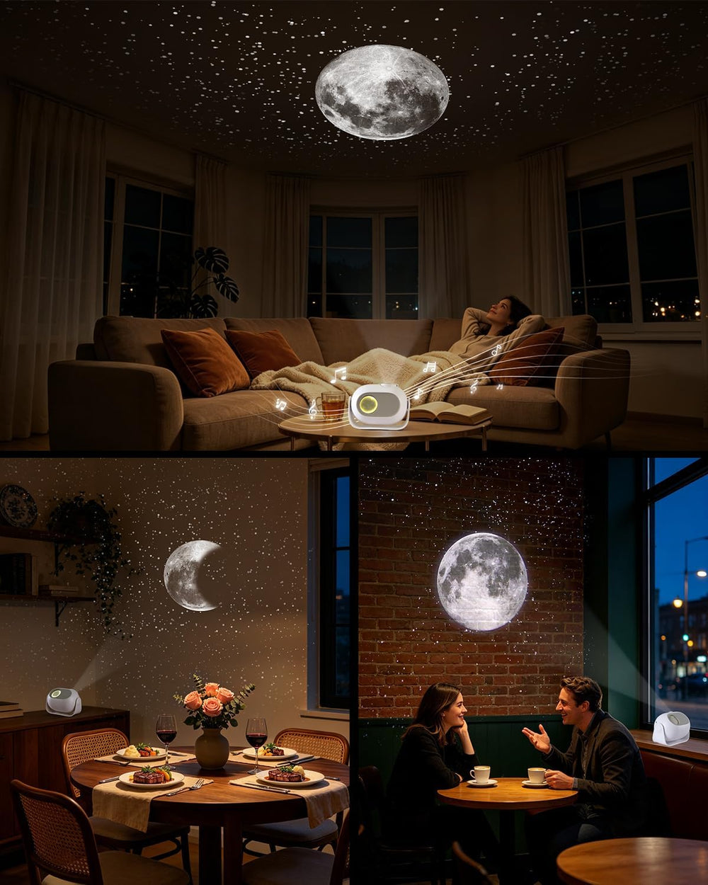 Galaxy Star Projector with Dynamic Lunar Eclipse, White Noise Night Light