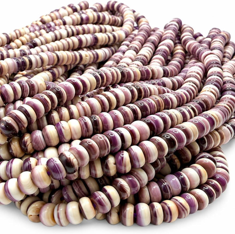 ABCGEMS White-Lavender Wampum Shell Beads USA Quahog Rondelle 6mm