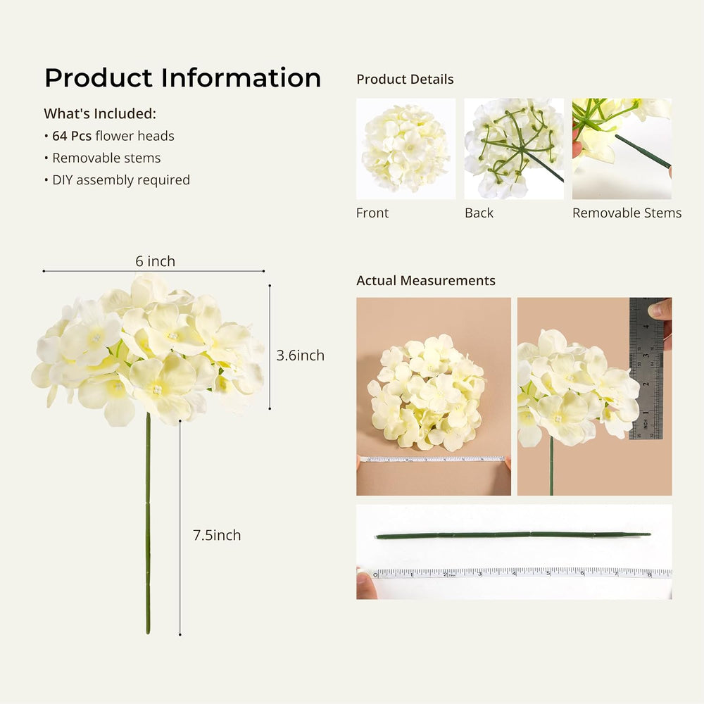 Auihiay 64Pcs Champagne Artificial Hydrangea Flowers,Silk Hydrangeas