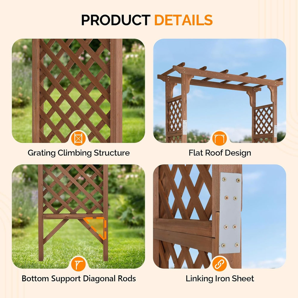 VINGLI Wood Garden Arbor, 85in Wedding Arch Garden Trellis for Plant Climbing...