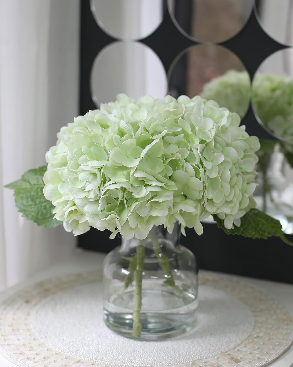 Real Touch Faux Hydrangeas in Vase, Light Green – Perfect for Home Styling