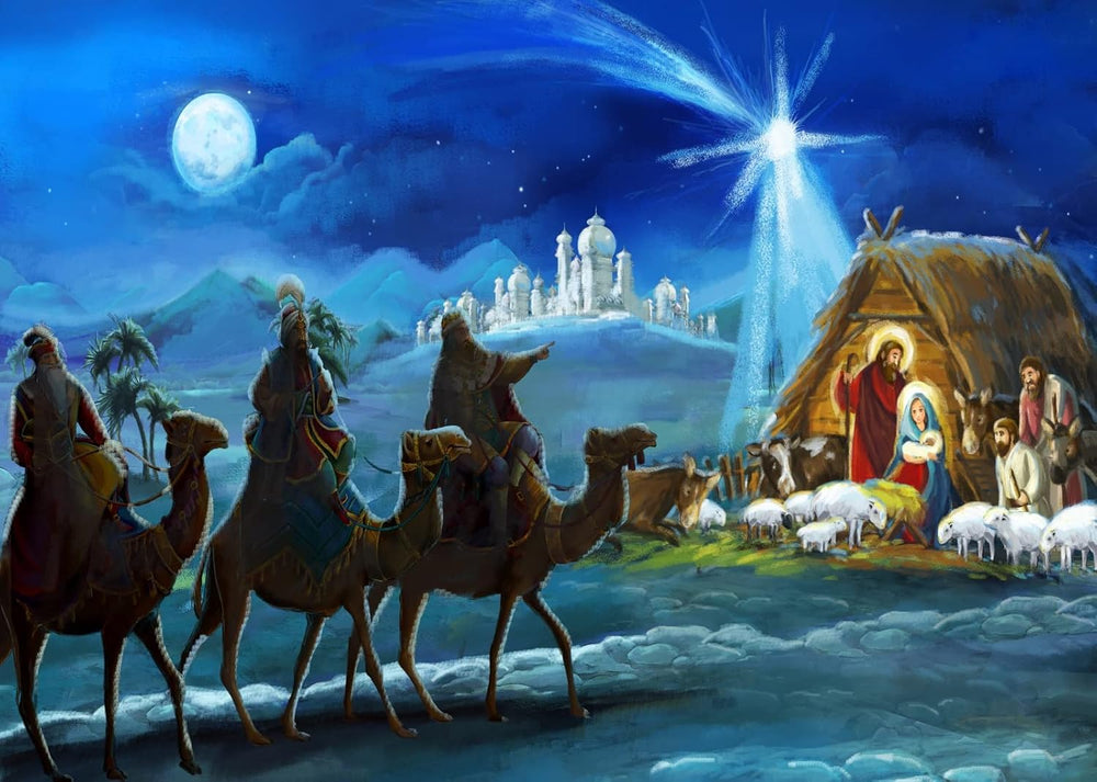 BELECO Fabric 10x8ft Nativity Scene Backdrop Christmas Night Starlight Holy F...