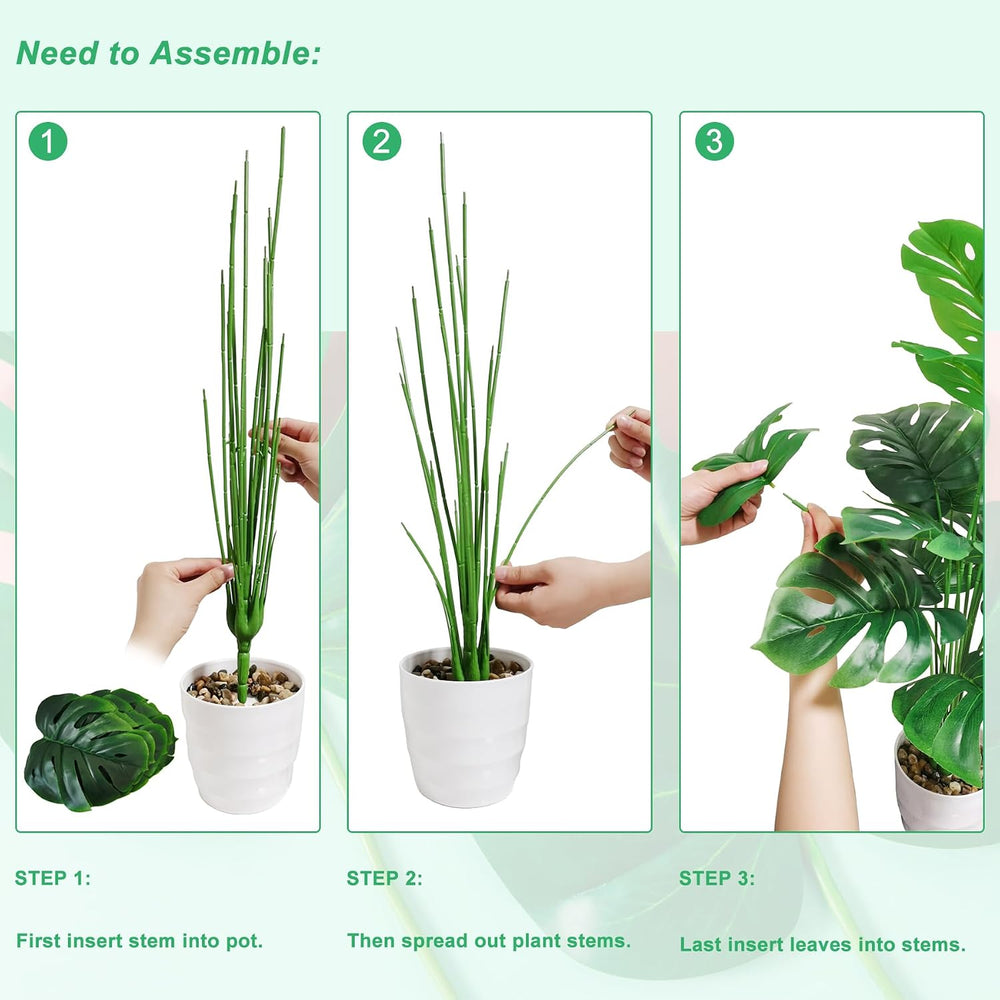 SAJANDAS Set of 2 Artificial Monstera Deliciosa Plants in Pots, Fake Tropical...