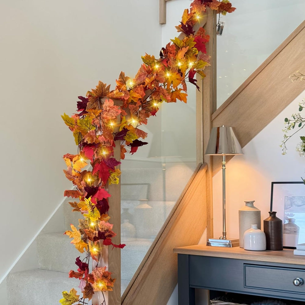 7 Pack Fall Leaf Garland with Lights, Fall Vines Autumn Garland LED Lights Ar...