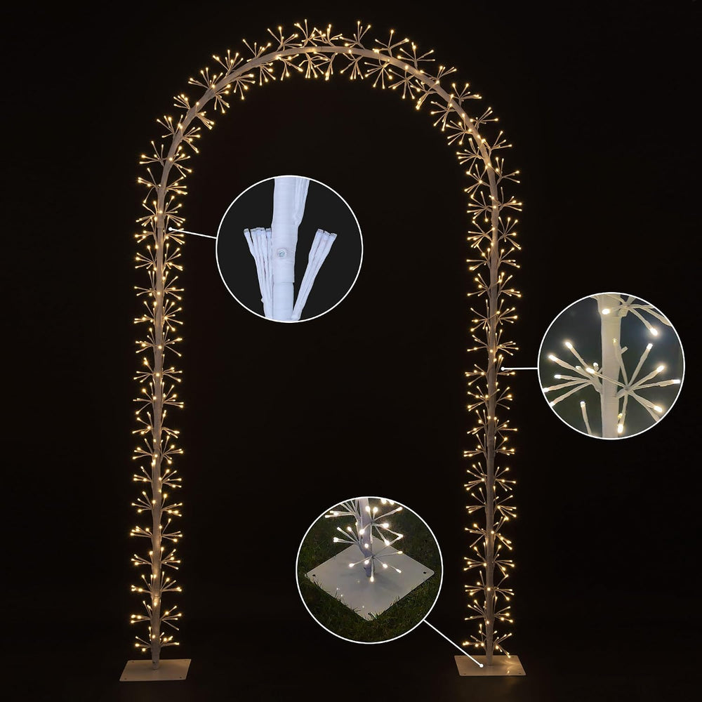 Lighted Garden Arch Metal Wedding Arbor with 832 LED Starburst Firework Light...