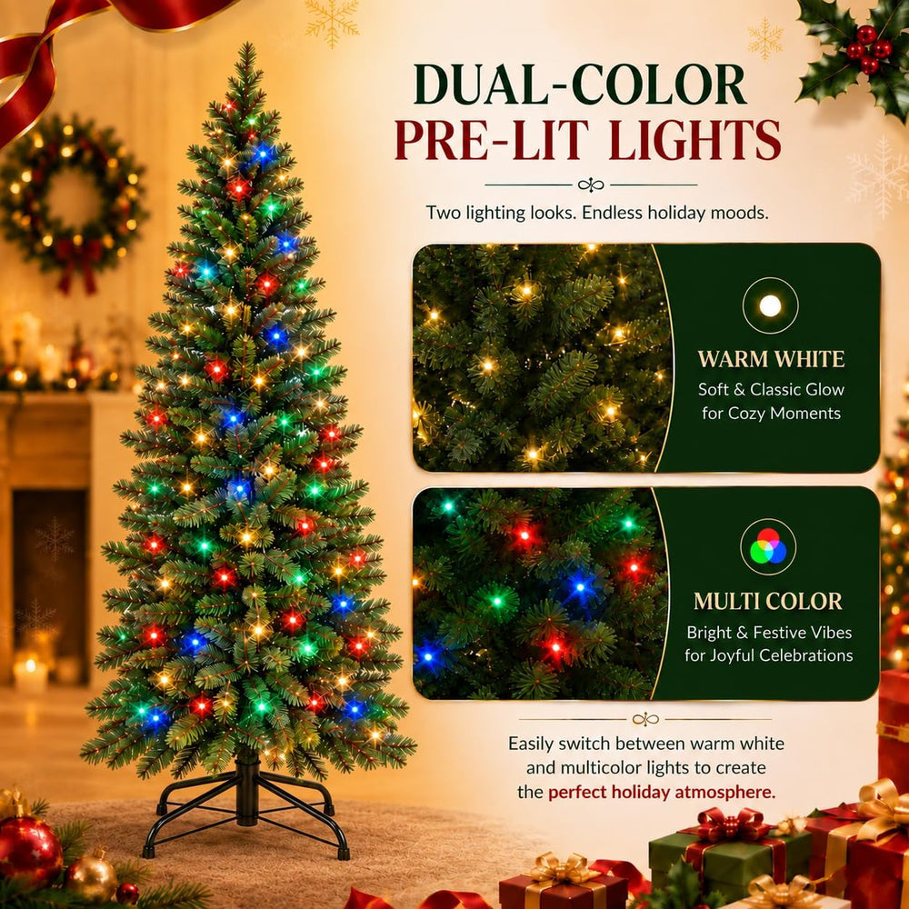 Garvee 6 FT Pre-Lit Artificial Christmas Tree, Dual-Color Lights, Hinged