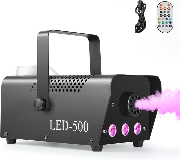 Fog Machine 500W with 14 Color RGB LED Lights and Auto Mode, 2000CFM Smoke Machine Fog with Wireless Remote Control for Parties Indoor Outdoor Wedding DJ Stage Halloween, Black