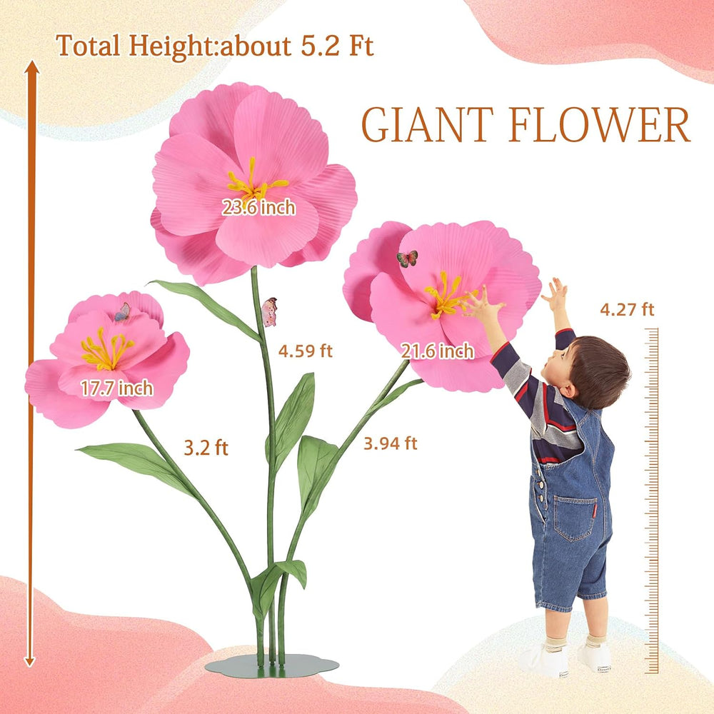 3Pcs Giant Flowers for Decoration Large Standing Flower with Stem and Stand