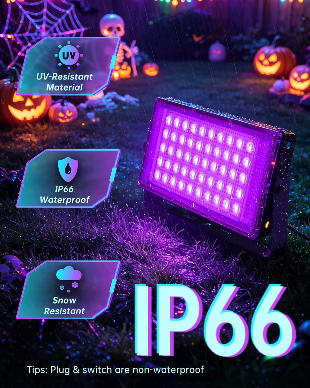50W LED Black Lights with Switch+Plug, IP66 Waterproof, 4 Pack