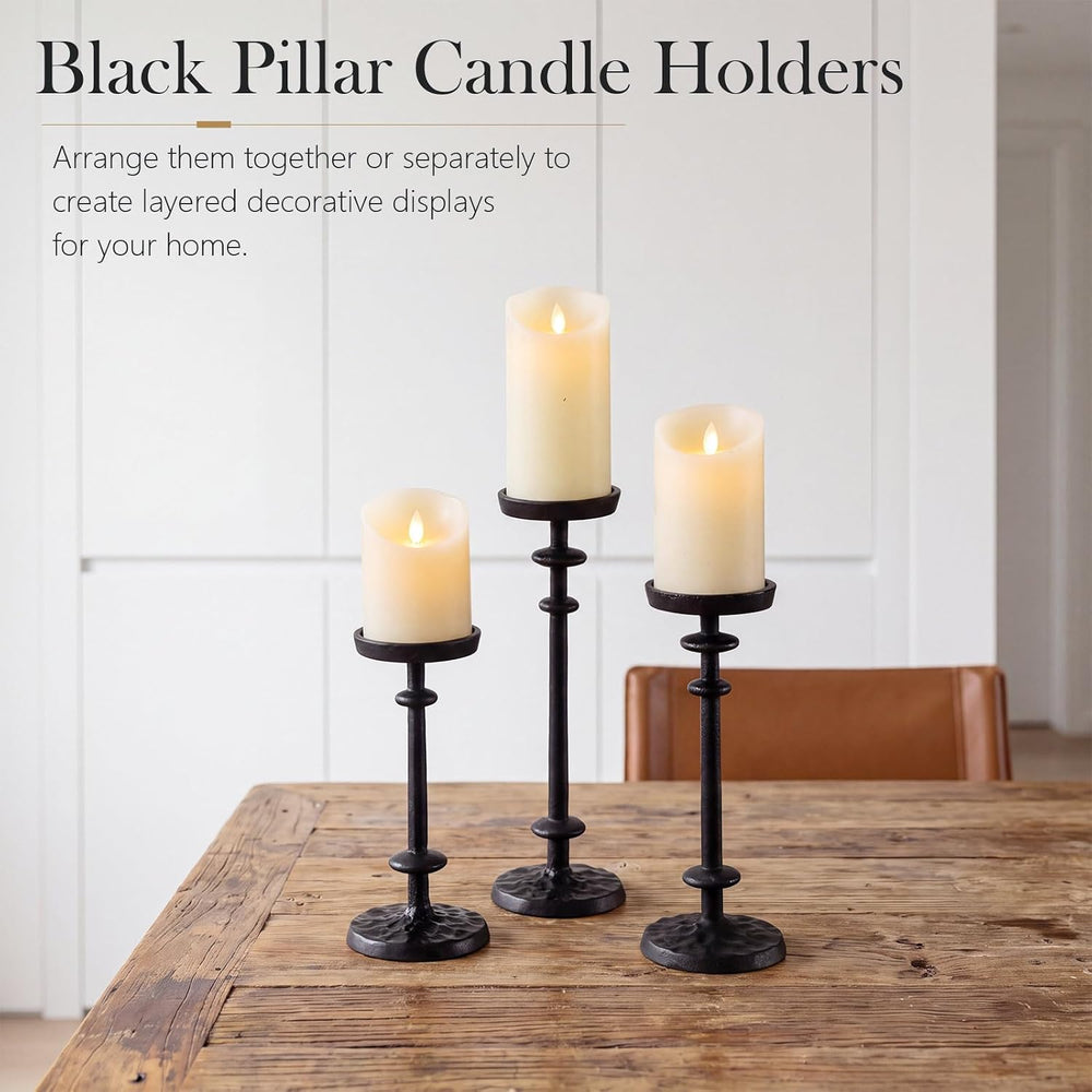 Mumufy 3 Pcs Pillar Candle Holder Set Black Cast Iron Candlestand, 8"10&...