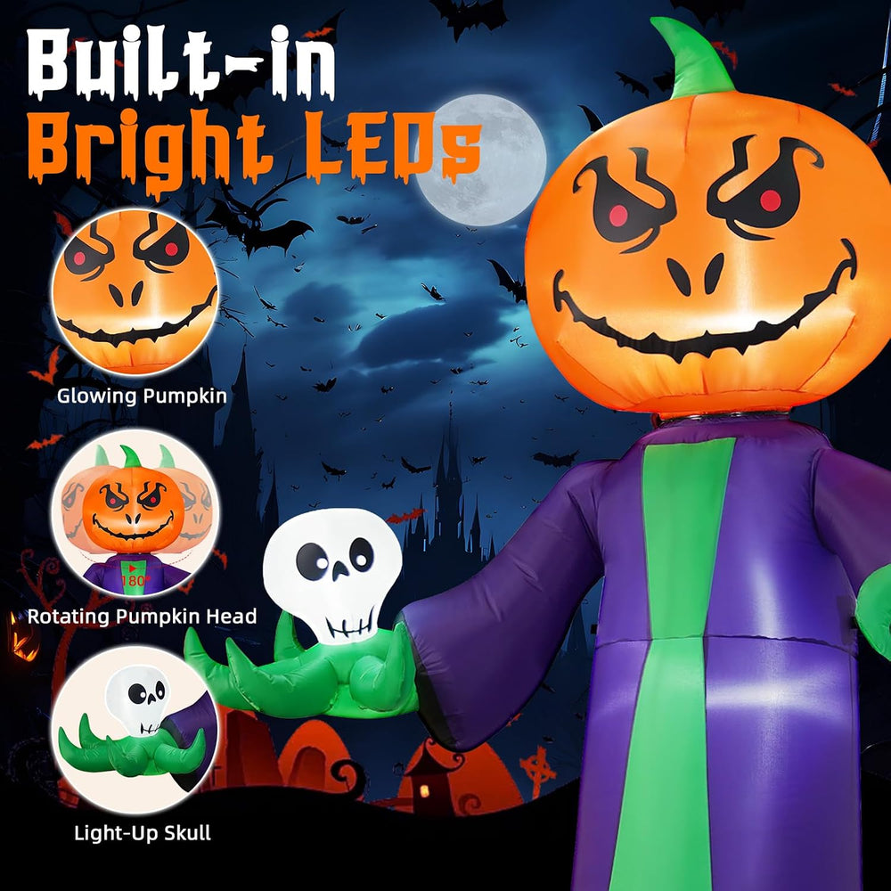 Halloween Inflatables 8FT Giant Pumpkin Monster with 180ยฐ Rotating Head &...