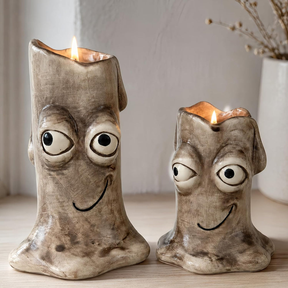 2 PCS Ceramic Candle Holders, Funny Face Decor Set for Home