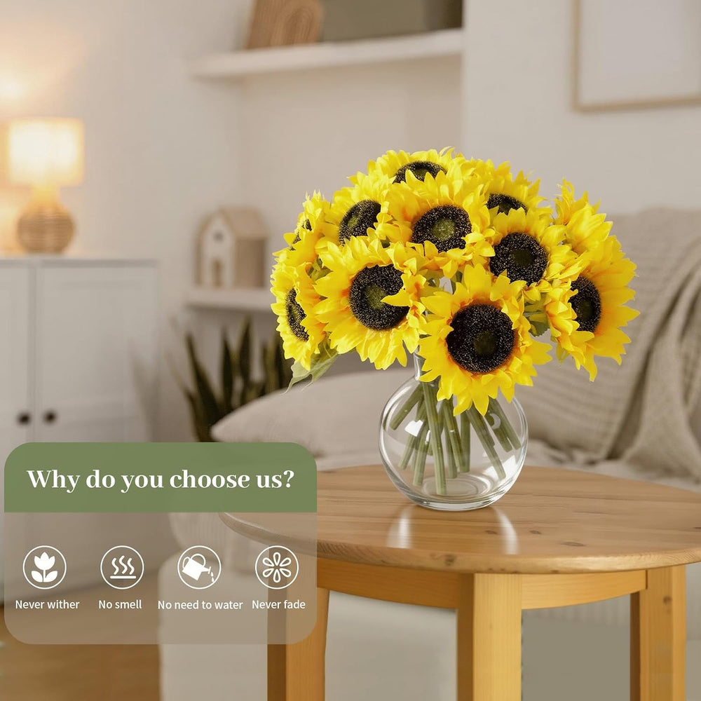 14Pcs Realistic Silk Sunflowers Artificial Flowers,12.6''Fake Sunflowers