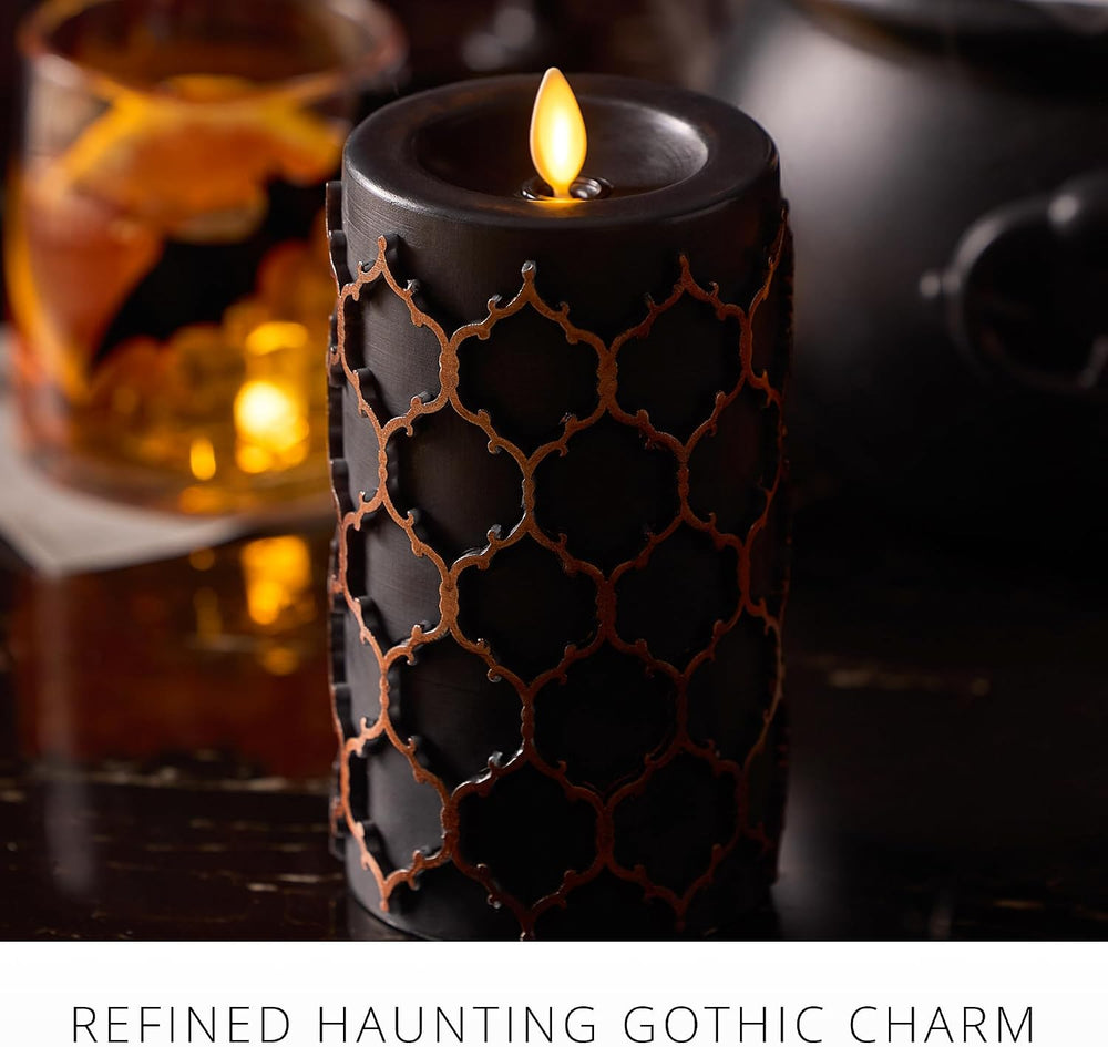 Luminara Fretwork Pillar Candle, Black 3.5" x 6.5", Real Wax LED