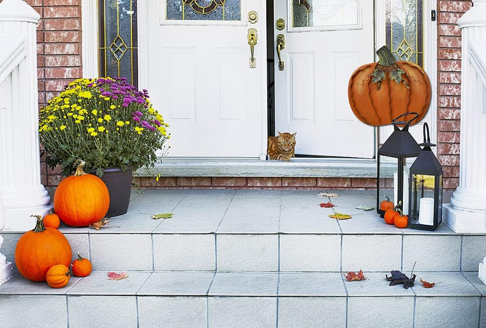 Aecipl Fall Decoration Pumpkin Garden Stakes Set of 3 Metal Yard Signs