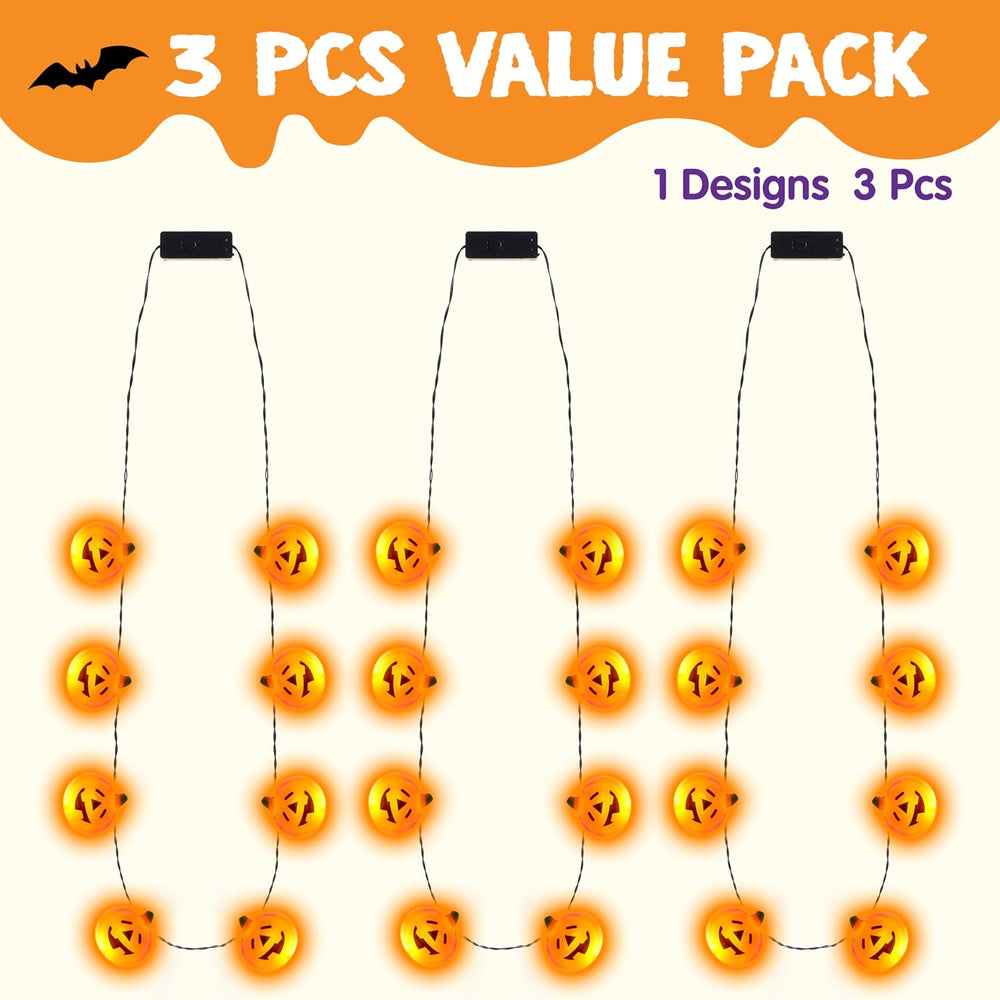JOYIN 3 Pcs Halloween LED Necklace Pumpkin Shaped Jack o' Lantern Glowing...