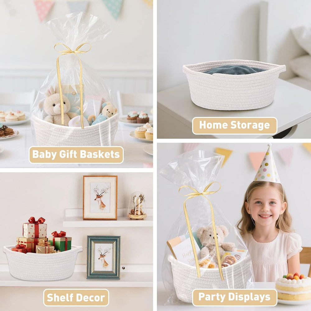 Small Woven Gift Baskets, 12 Pack White Rope Baskets with Gift Bags