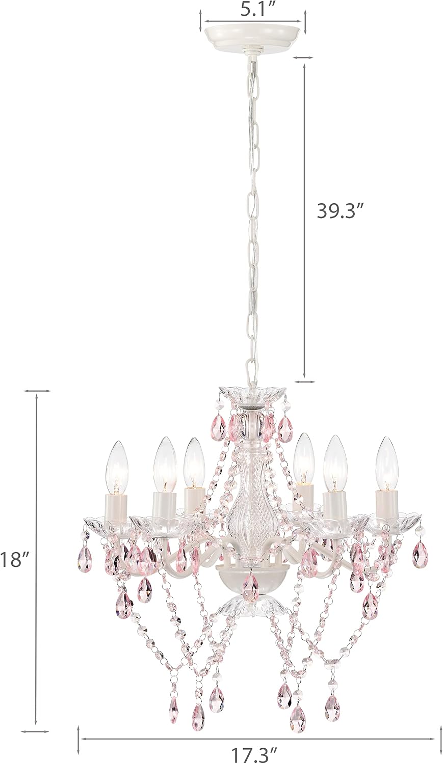 Mr.Color White Chandeliers Pink Crystal Chandelier Lighting Fixture 6 Light C...