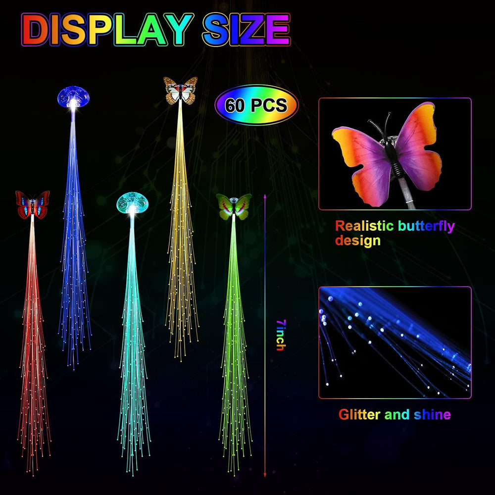 120 Pack Glow Hair Clips LED 60 Lights Hair 60 Butterfly Fiber Optic Bulk