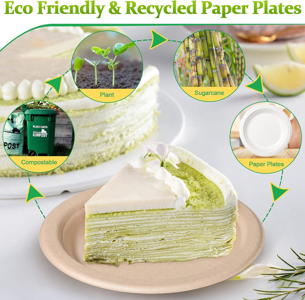 300 Pack 6 inch Paper Plates, Small Paper Plates Bulk, Brown