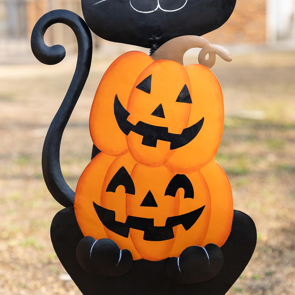 Glitzhome 36" H Halloween Yard Stake, Metal Black Cat with Spring Head a...