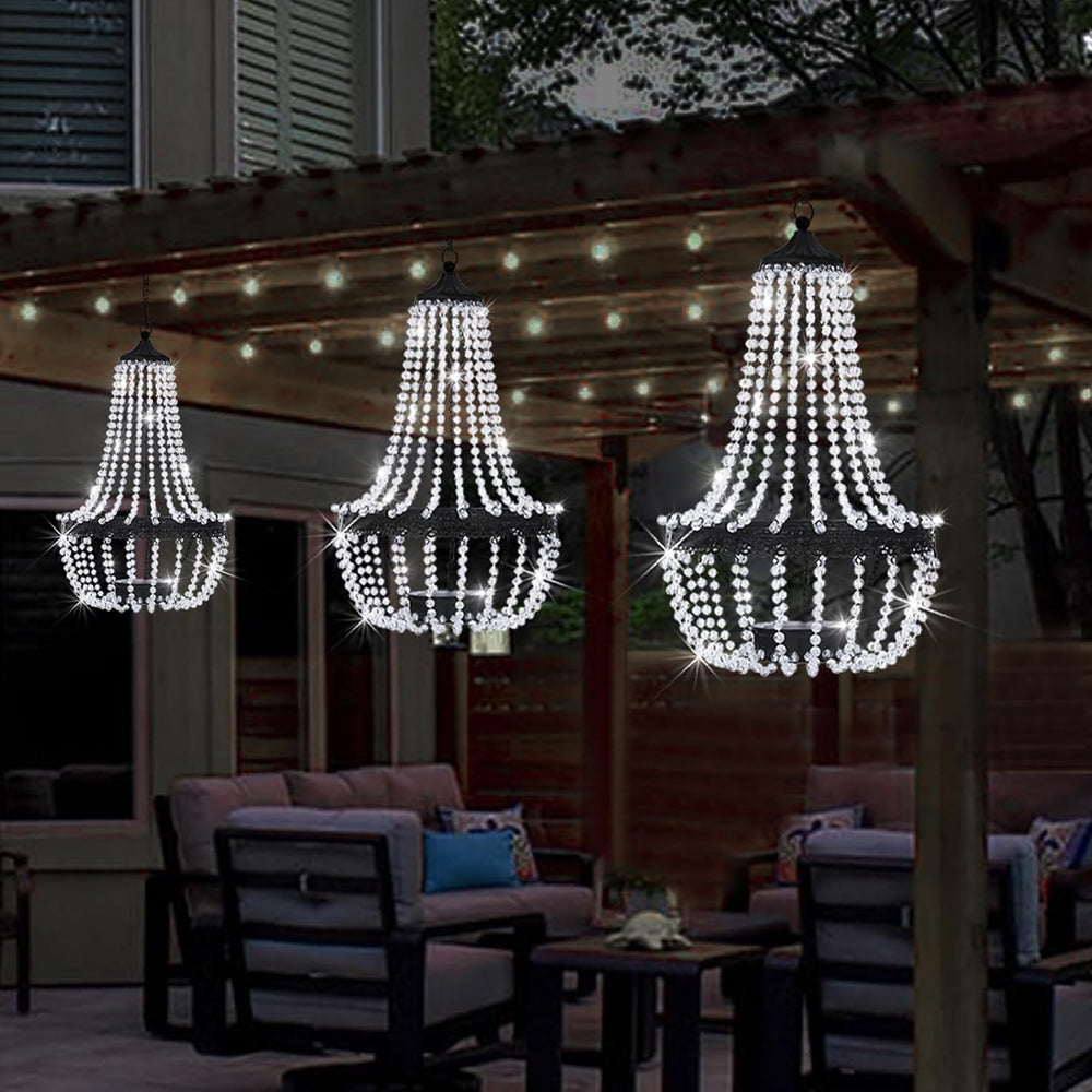 28" Hanging Solar Chandelier Outdoor Waterproof 30 LED Lantern