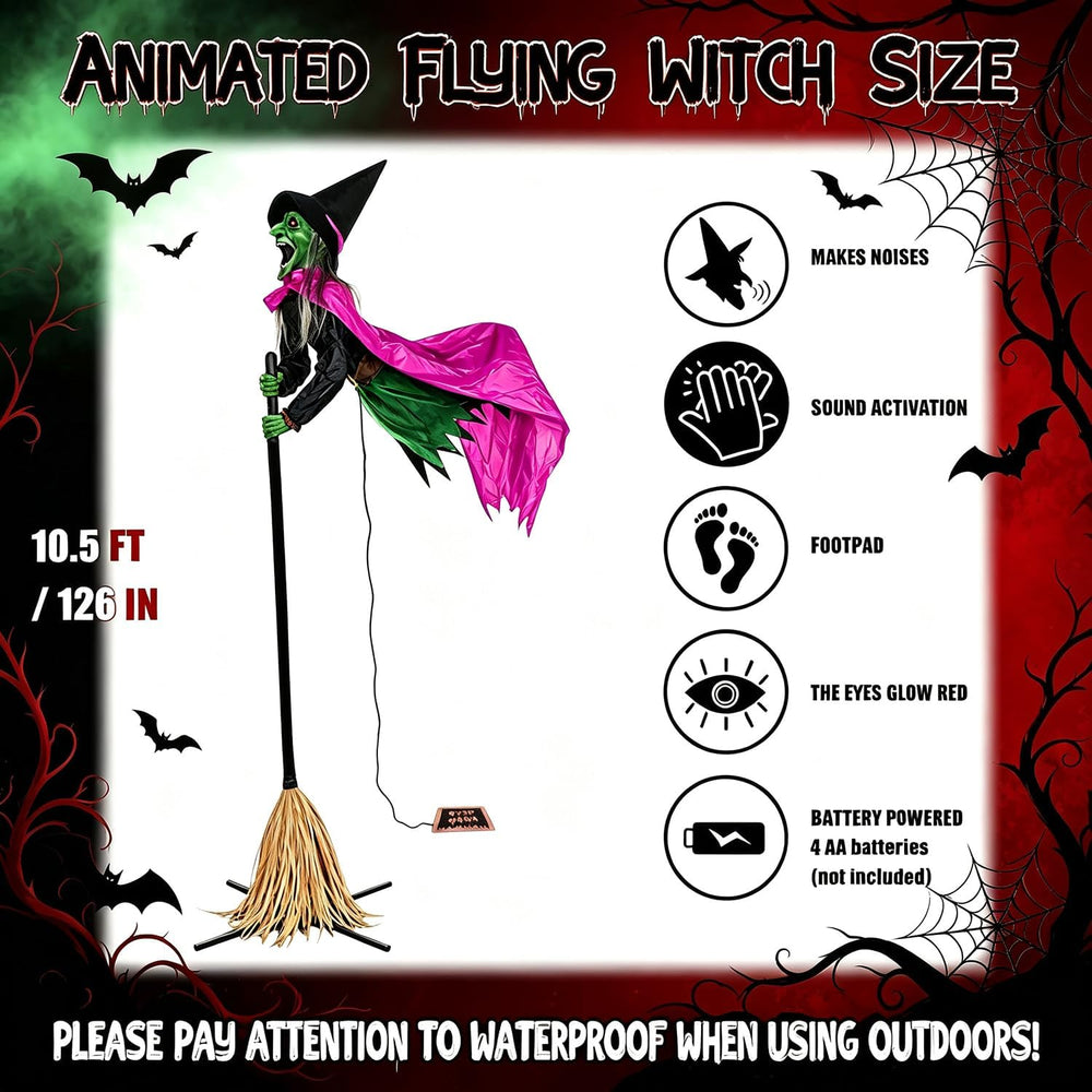 Halloween Decorations Outdoor – 10.5FT Animated Hovering Witch Animatronics w...