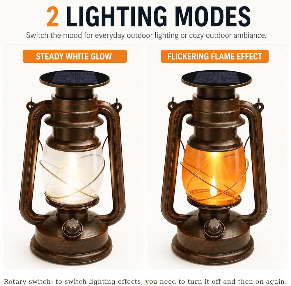 2 Pack Vintage Hanging Solar Lanterns Outdoor, IP65 Waterproof