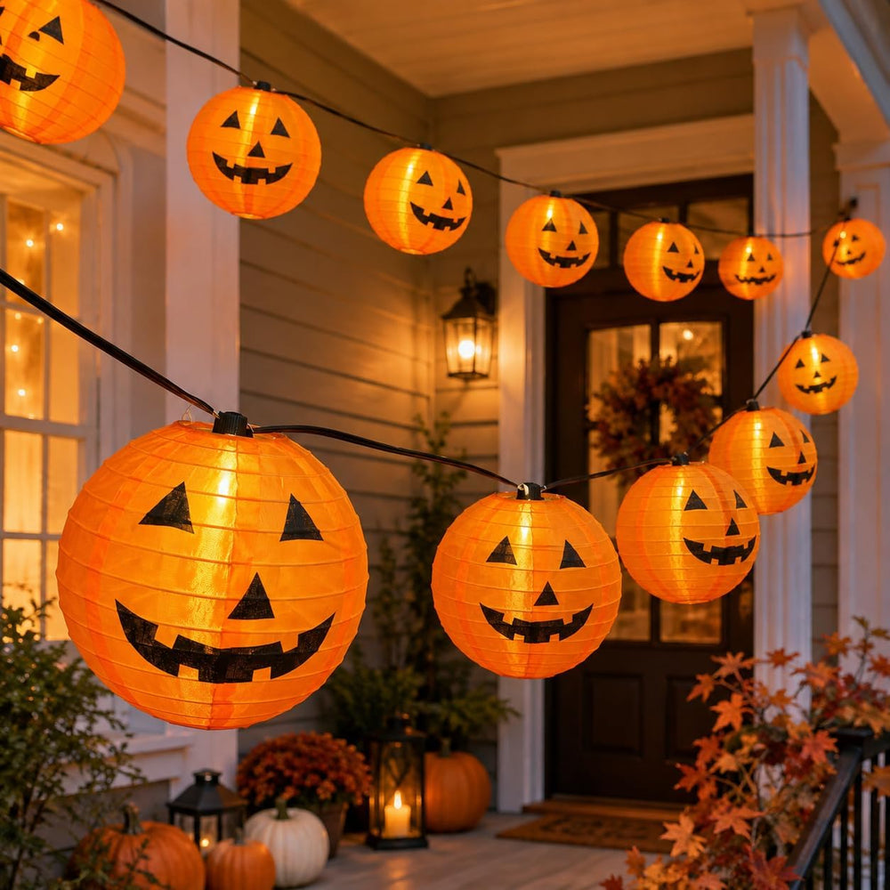 25FT Halloween Pumpkin Lantern String Lights, 10 Large Jack O'Lanterns