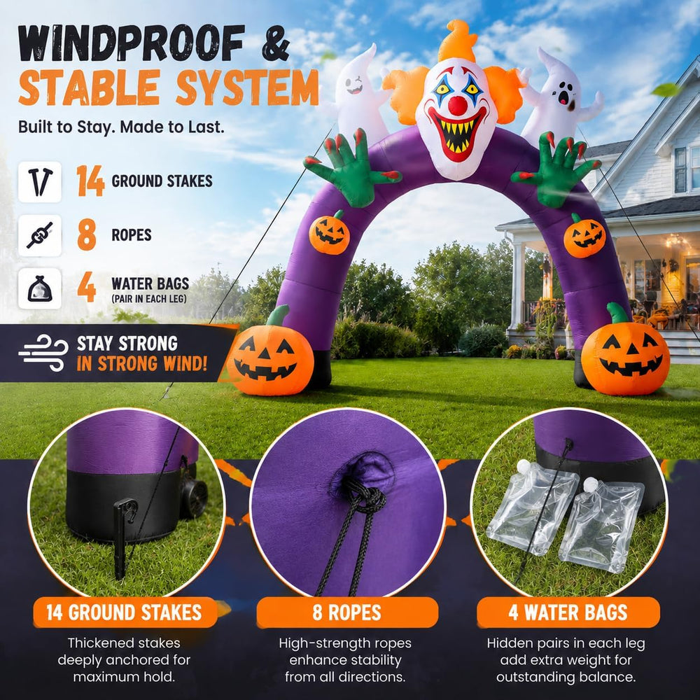 12 FT Halloween Inflatables Clown Archway Outdoor Decorations, Giant Scary Ha...