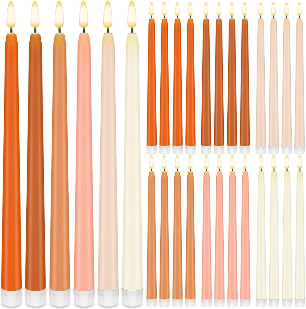 Baquler 24 Pcs 11'' Fall Flameless Taper Candles Brown LED Candlesticks