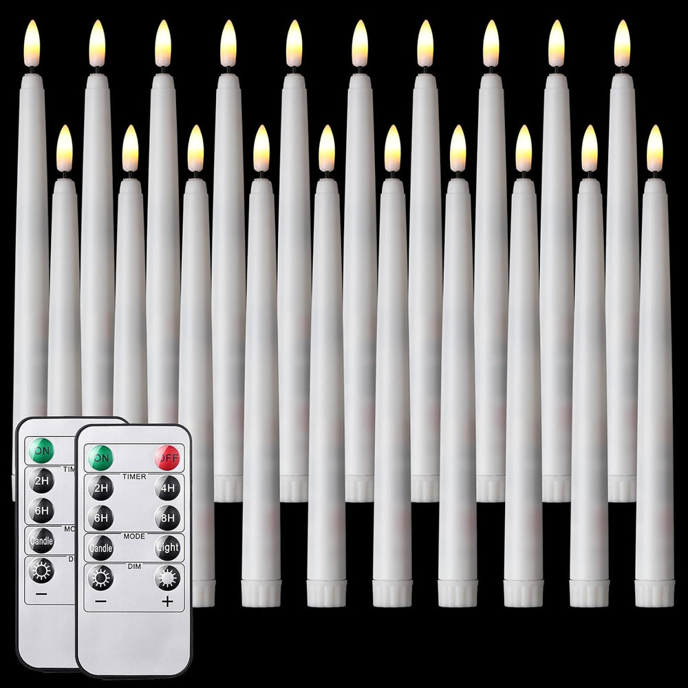 20 Pcs LED Flameless Taper Candles with Remote Timer, 9.65", White