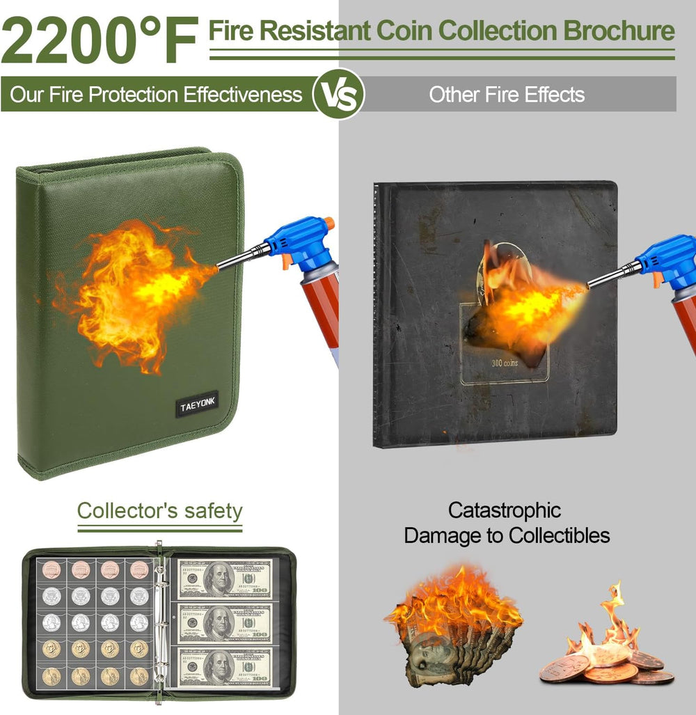 Coin Collection Book Holder for Collectors, 520 Pockets Fireproof Coins Colle...
