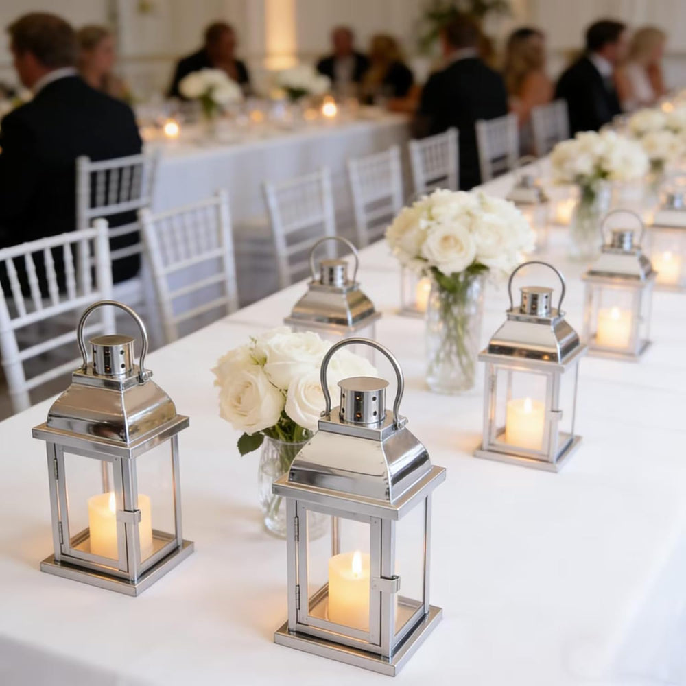 Set of 2 Decorative Metal Candle Lantern 10'' High(Silver)