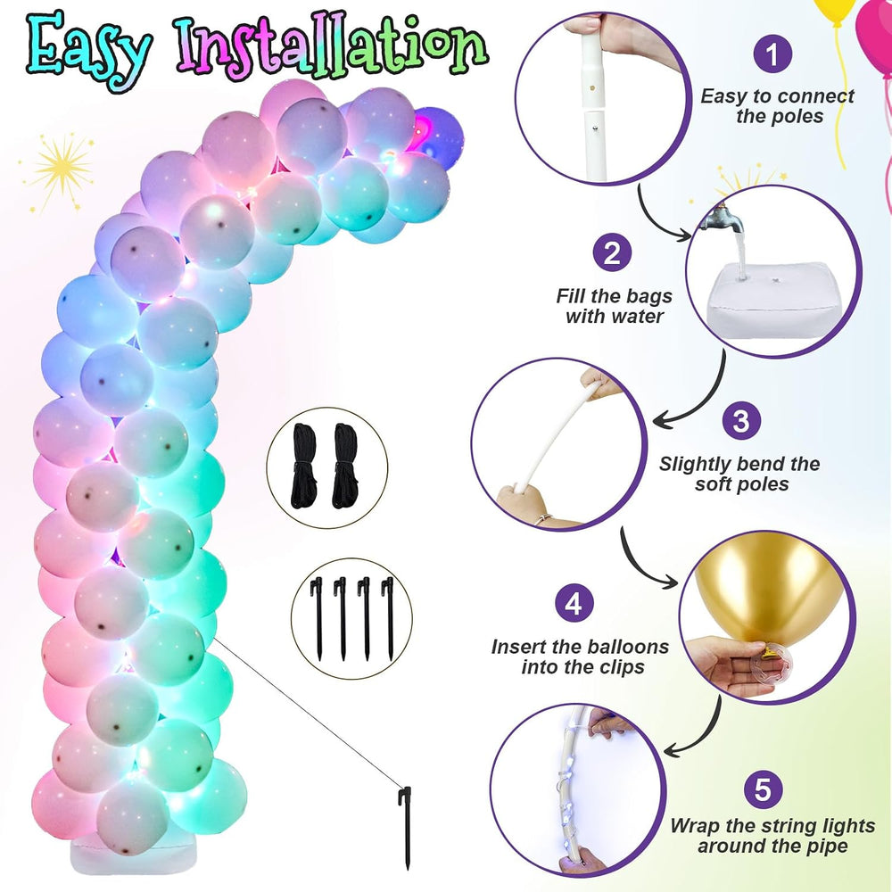Lighted Half Arch Balloon Stand Kit 8.2FT/6FT Balloon Arch Kit for Party