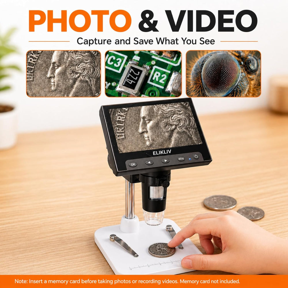 Elikliv Microscope, Digital Coin Microscope 1000x with Lights, EDM4, 4.3'...
