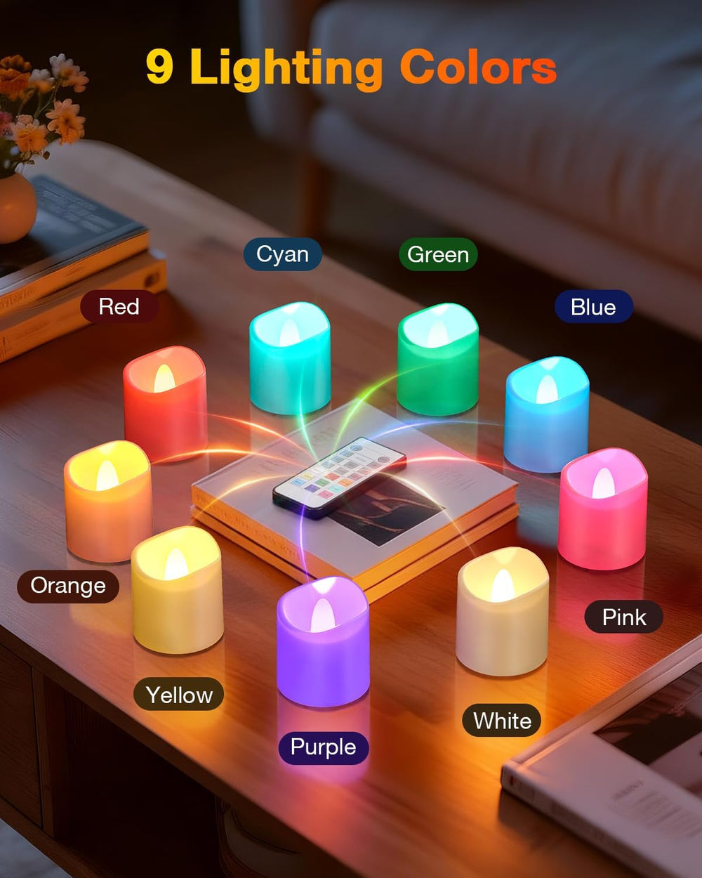 Yme Rechargeable Color Changing Tea Lights Candles with Remote & Timer