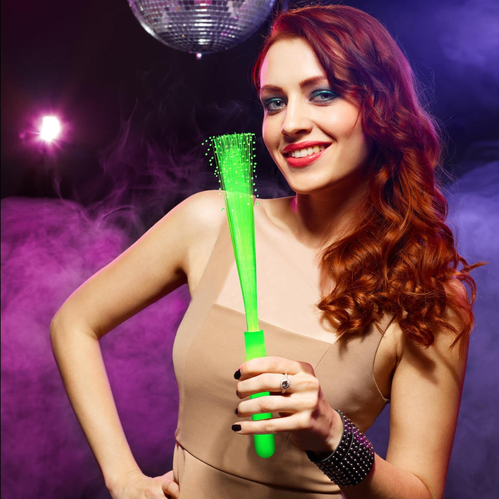 48 PCS Green Glow Fiber Wands Sticks LED Light Wands 3 Modes Flashing Fiber O...