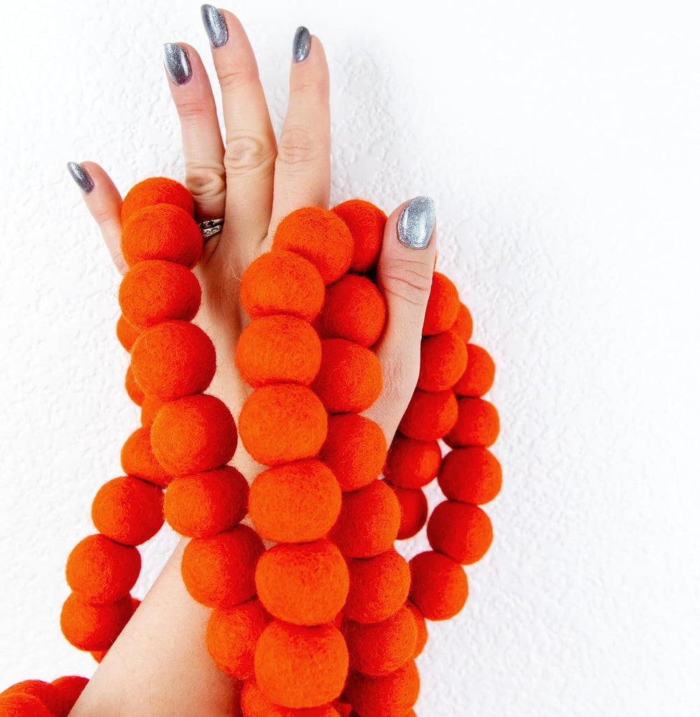 Orange Felt Ball Garland, Wool Pom Pom Garland for Halloween Christmas