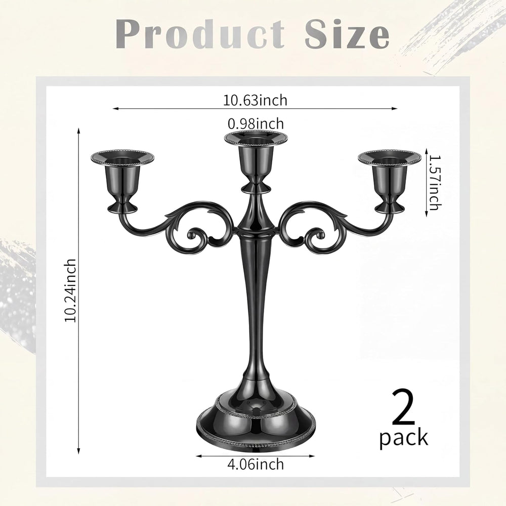 Dandat 2 Pcs 3 Arm Metal Candelabra Black Candlestick Holders 10 Inch