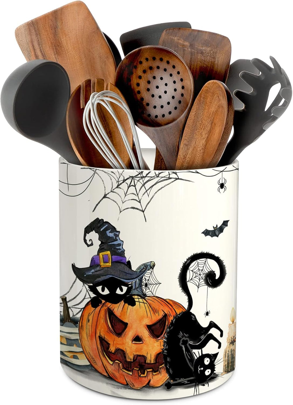 pinata Halloween Kitchen Decor, Ceramic Halloween Cat Utensil Holder