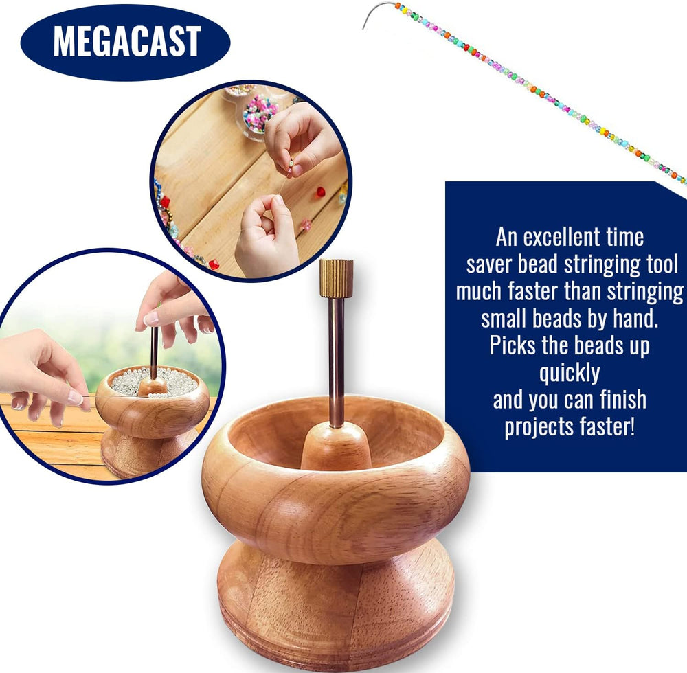 MegaCast Wooden Bead Spinner, Bead Loader Spinner with Needle Jewelry Making ...