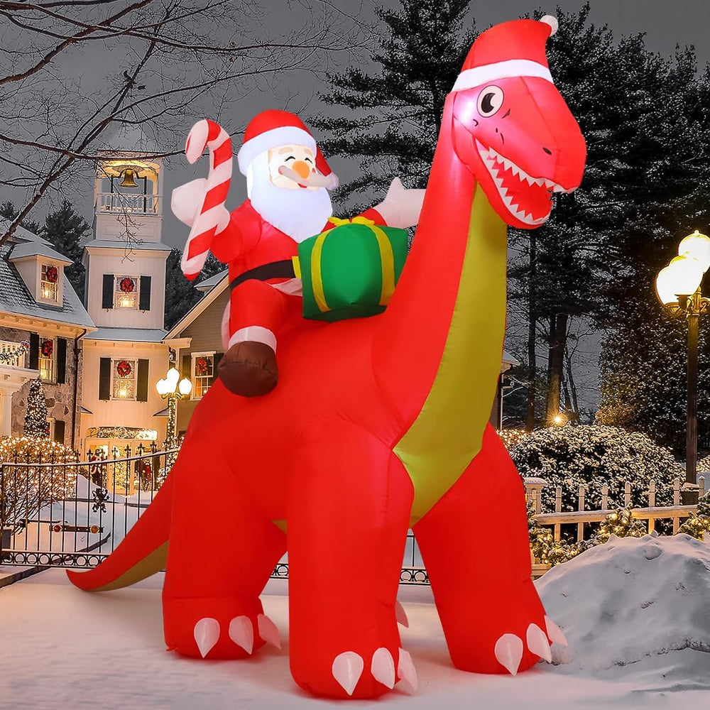 8.5FT Christmas Inflatable Outdoor Decorations Santa Riding Dinosaur