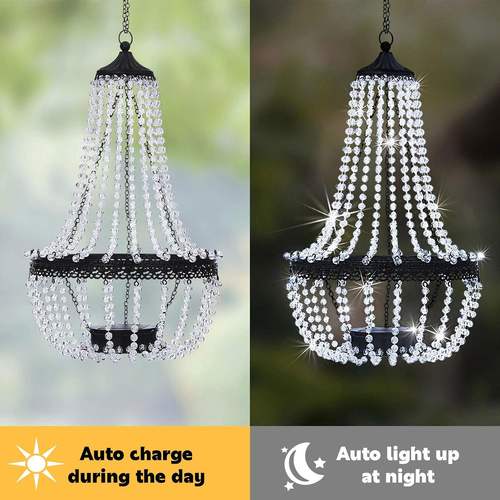28" Hanging Solar Chandelier Outdoor Waterproof 30 LED Lantern