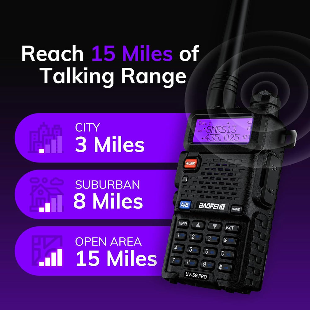 BAOFENG UV-5G PRO GMRS Handheld Radio, Long Range Repeater Capable, 1 Pack